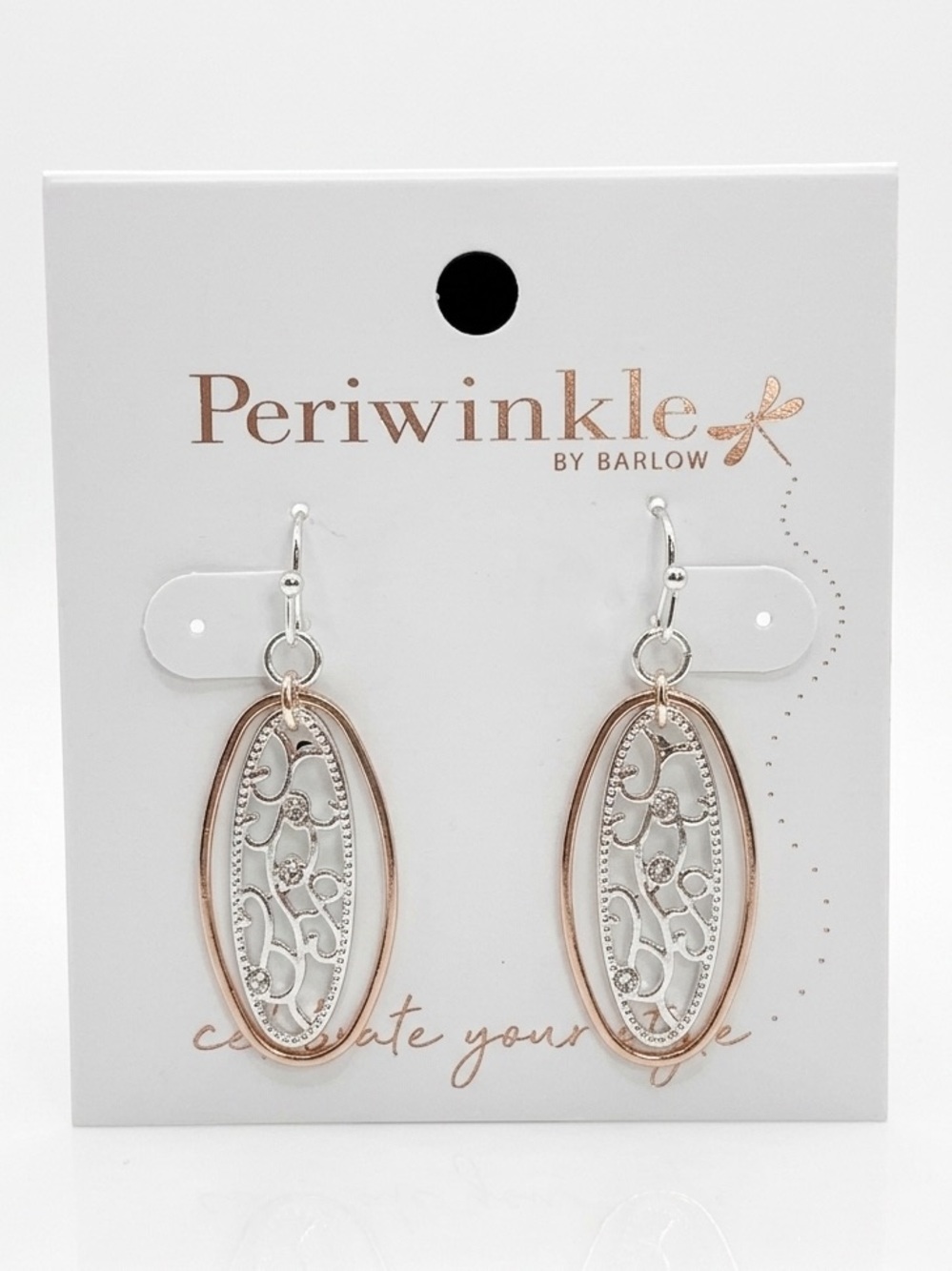Periwinkle by Barlow Two Tone Filigree Oval Drop Earrings